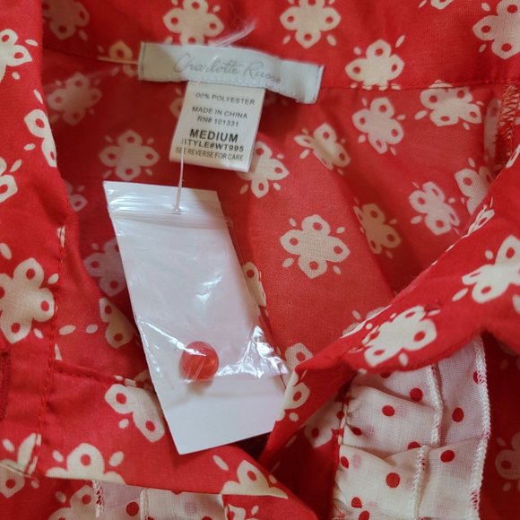 Charlotte Russe Top Floral Red Polka Dot Button Tunic Shirt Vintage Retr… - Picture 9 of 13